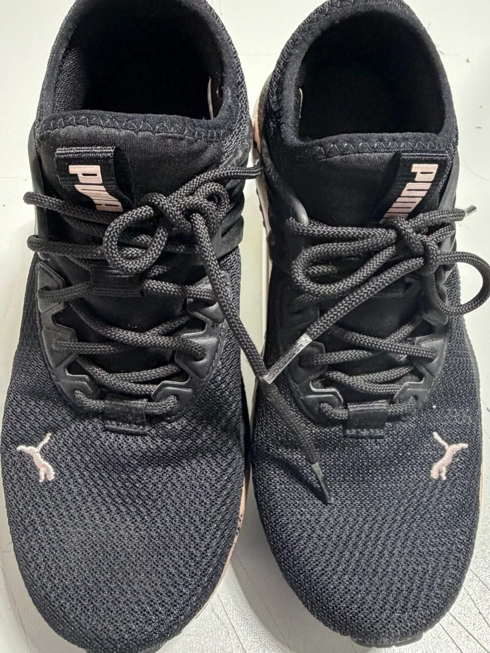 Puma Black Knit Lace-Up Sneakers with Light Pink Puma Accents